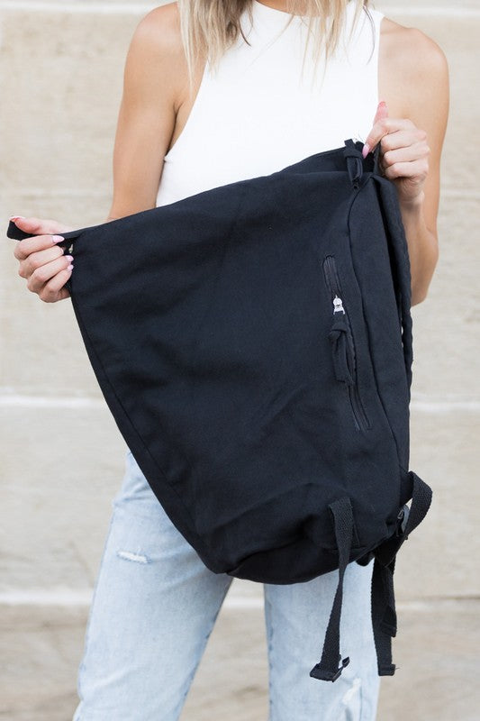 Kai Asymmetric Canvas Hobo Black Bohemian Backpack