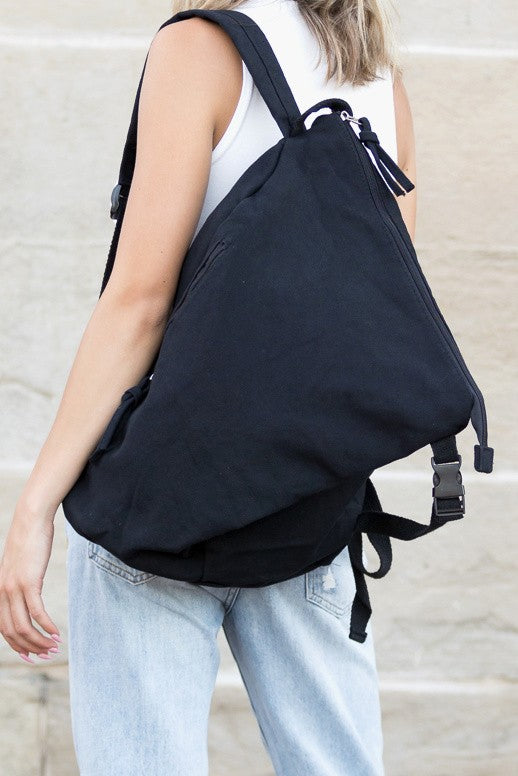 Black Kai Asymmetric Canvas Hobo Bohemian Backpack