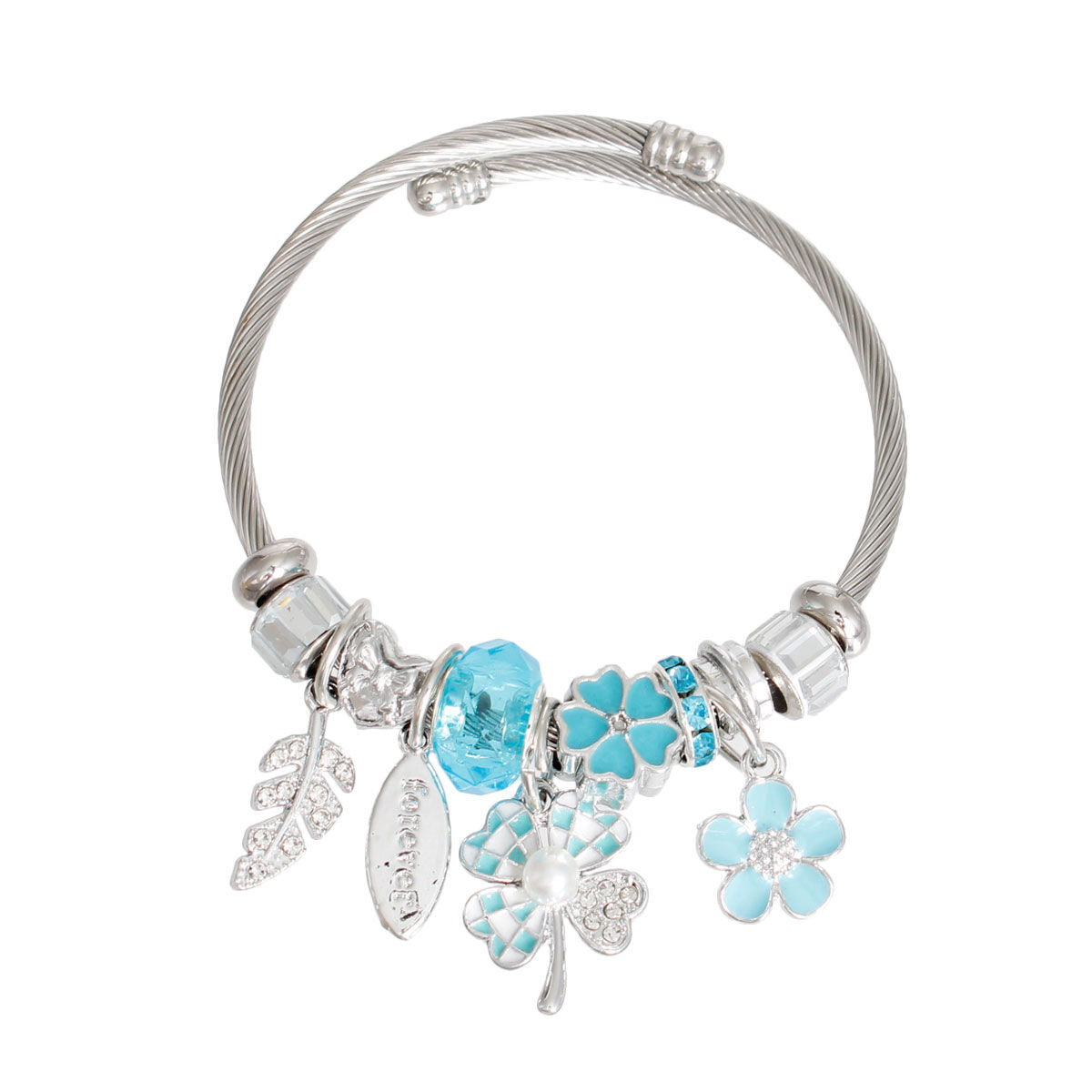 Clover Bracelet Jewelry Silver Blue Clover Cable Bangle