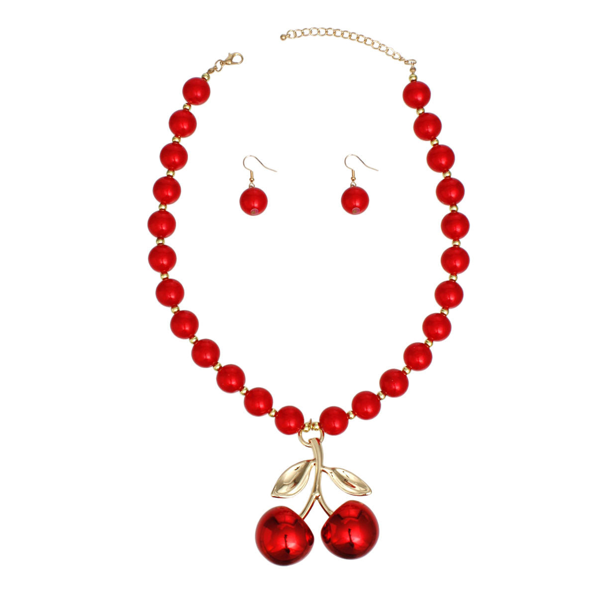 Pearl Necklace Red Cherry Drop Pendant Necklace