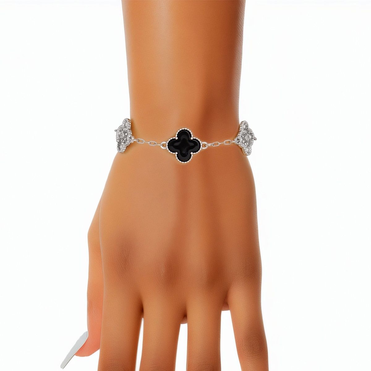 Clover Bracelet Silver Black Clover Station Charm Women