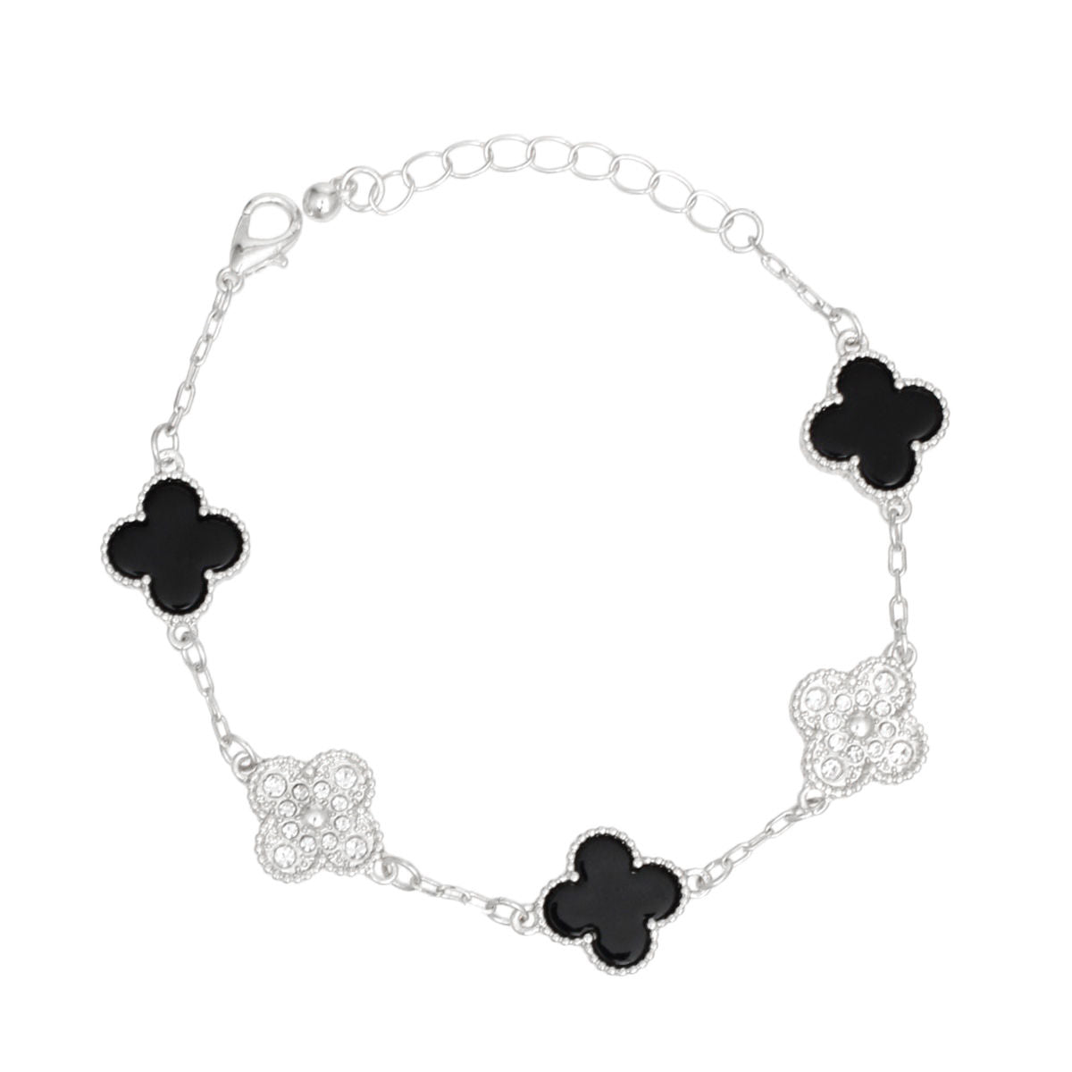 Clover jewelry Bracelet Silver Black Clover Station Charm Women