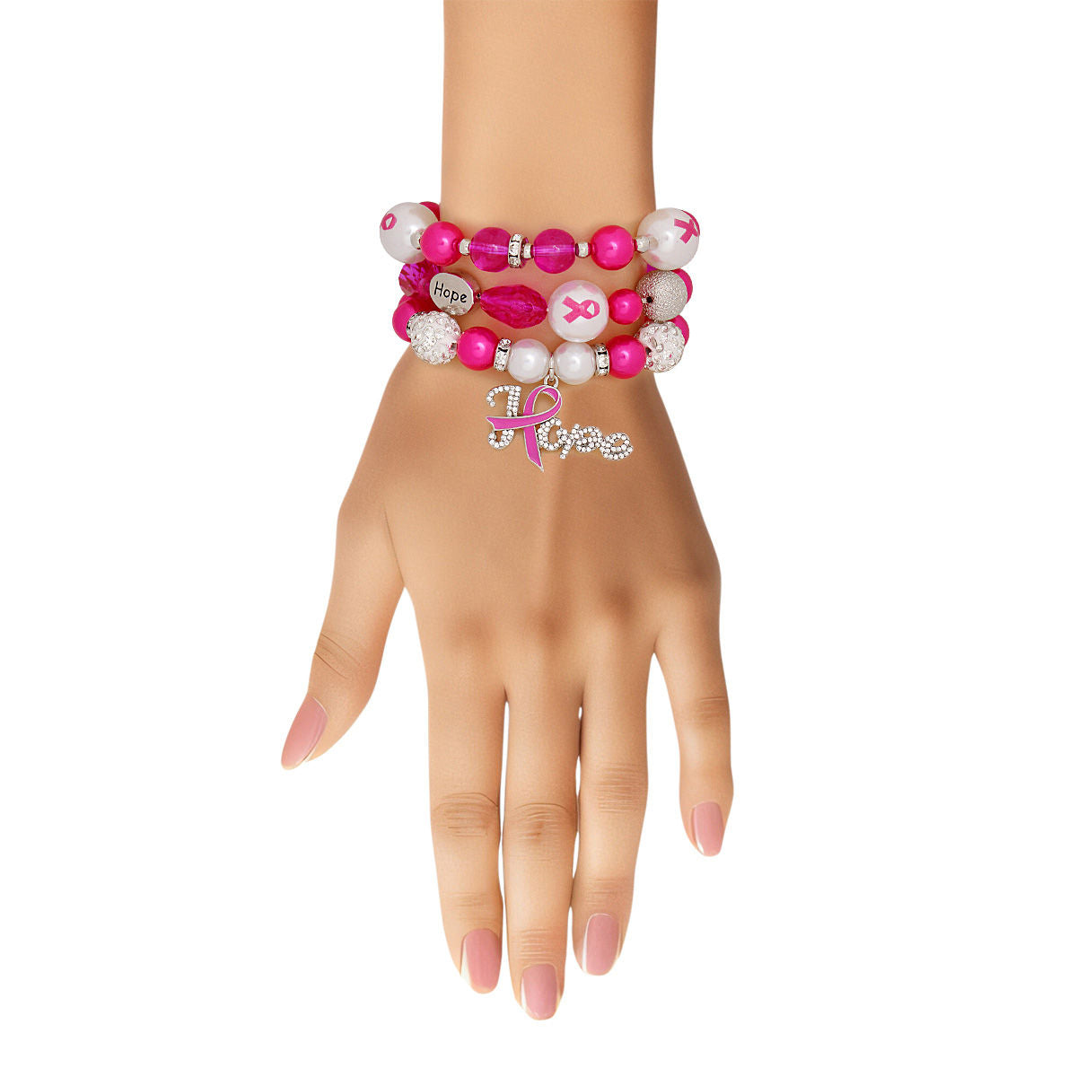 Breast Cancer Hope Bracelets Pink Set for Women