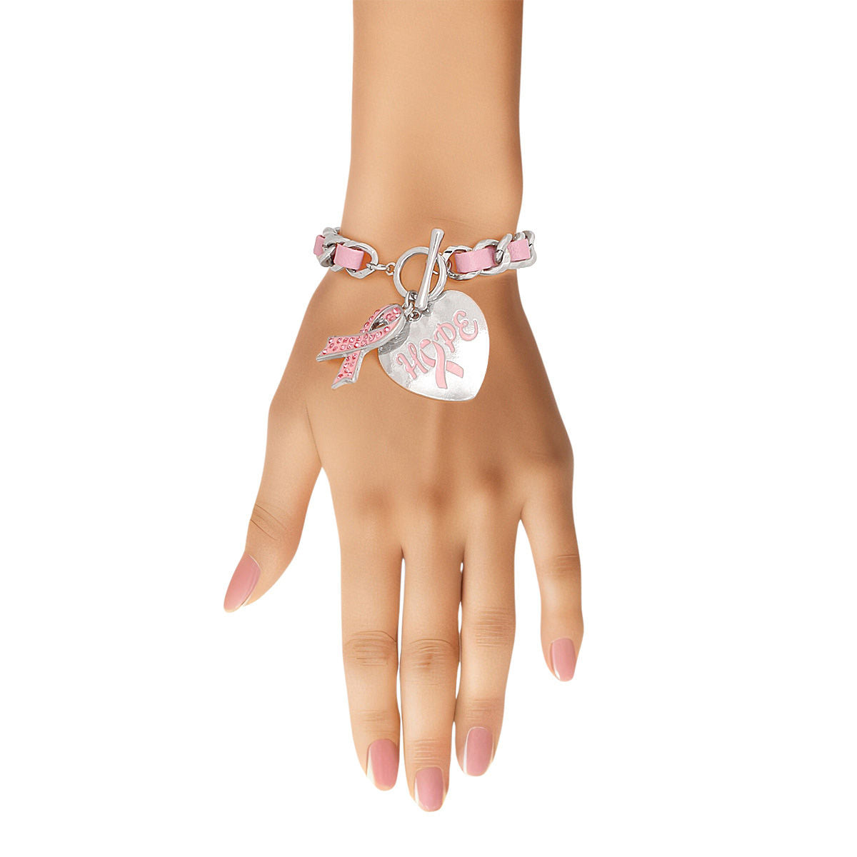 Breast Cancer Bracelets Silver Light Pink Hope Cancer Toggle