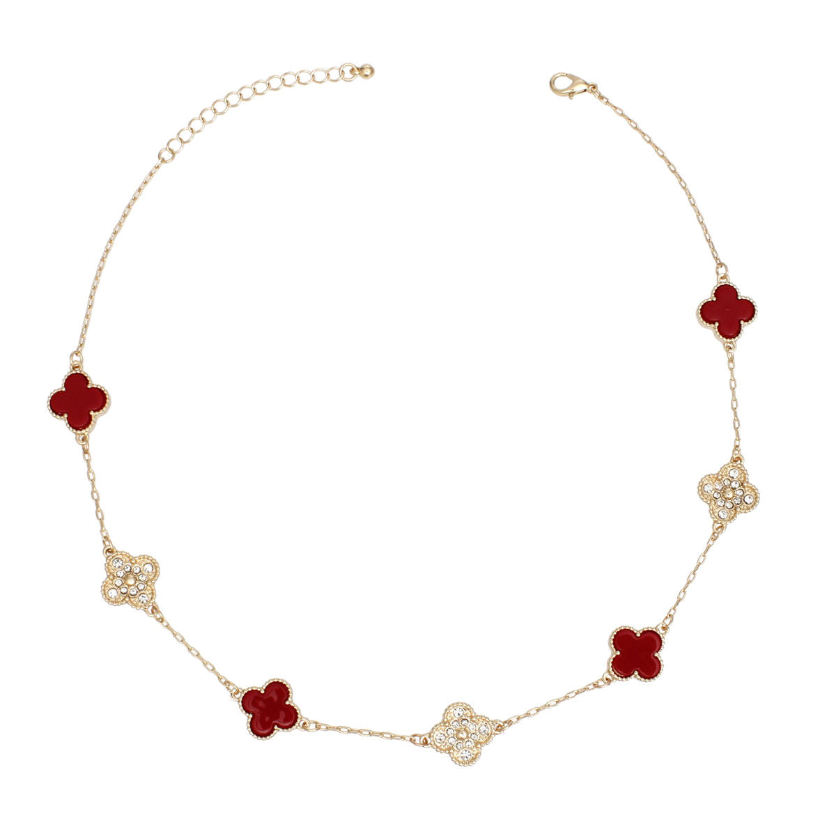 Necklace Gold Red Clover Station Pendant Women clover jewelry