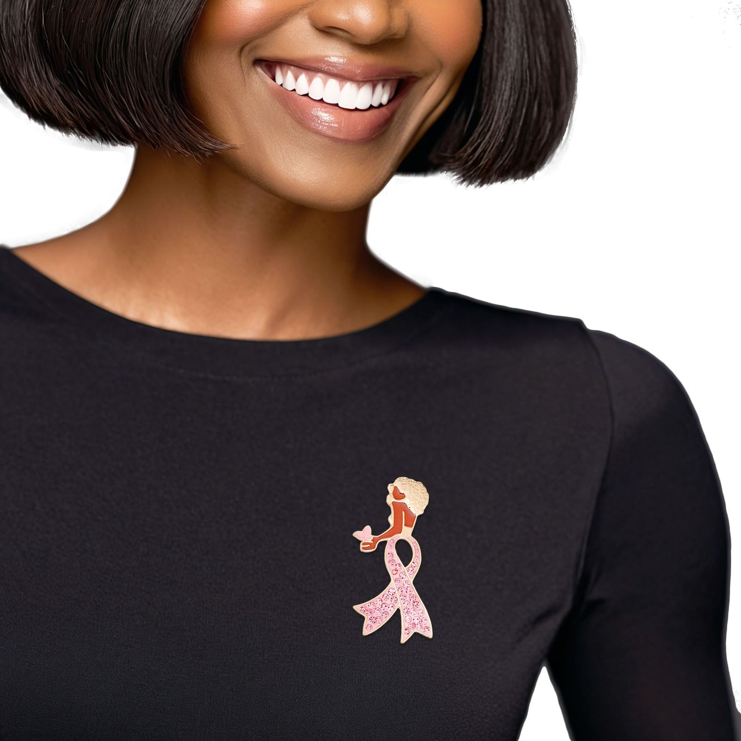 Breast Cancer Legs Brooch Gold Light Pink Woman Awareness