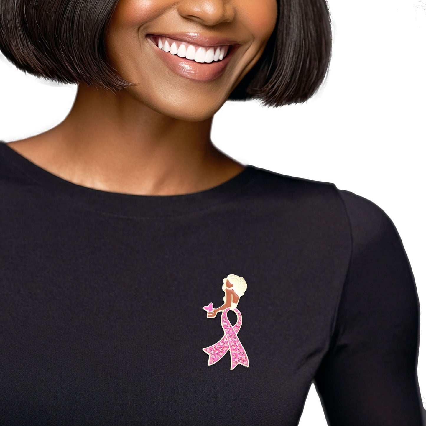 Breast Cancer Legs Pin Brooch Gold Pink Woman