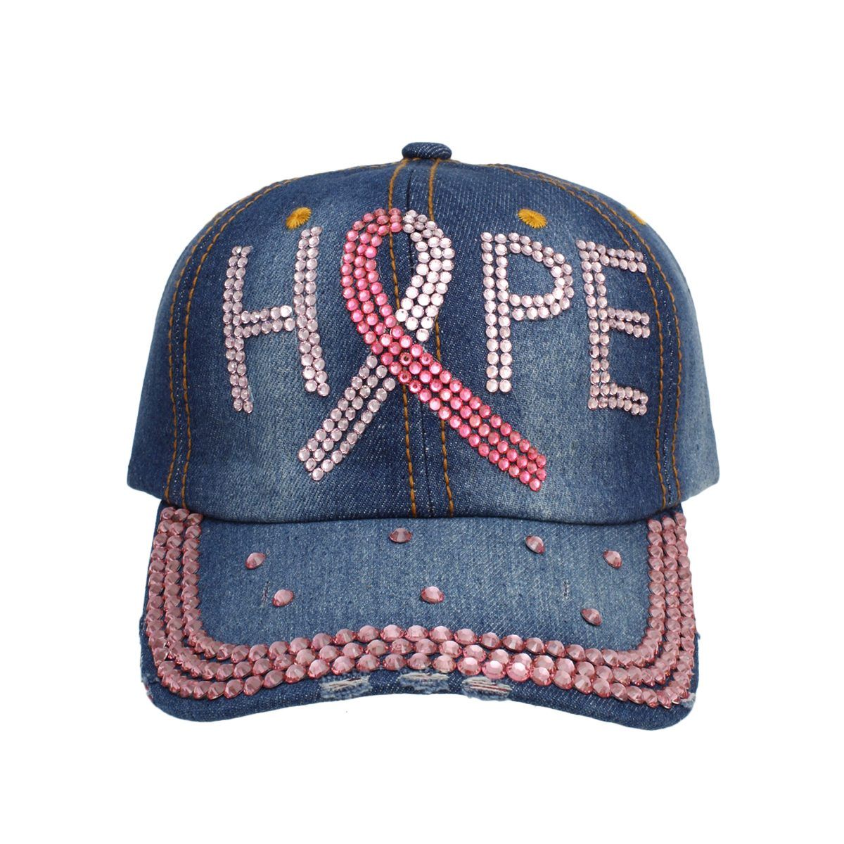 Hat Denim Breast Cancer Ribbon HOPE Baseball Cap