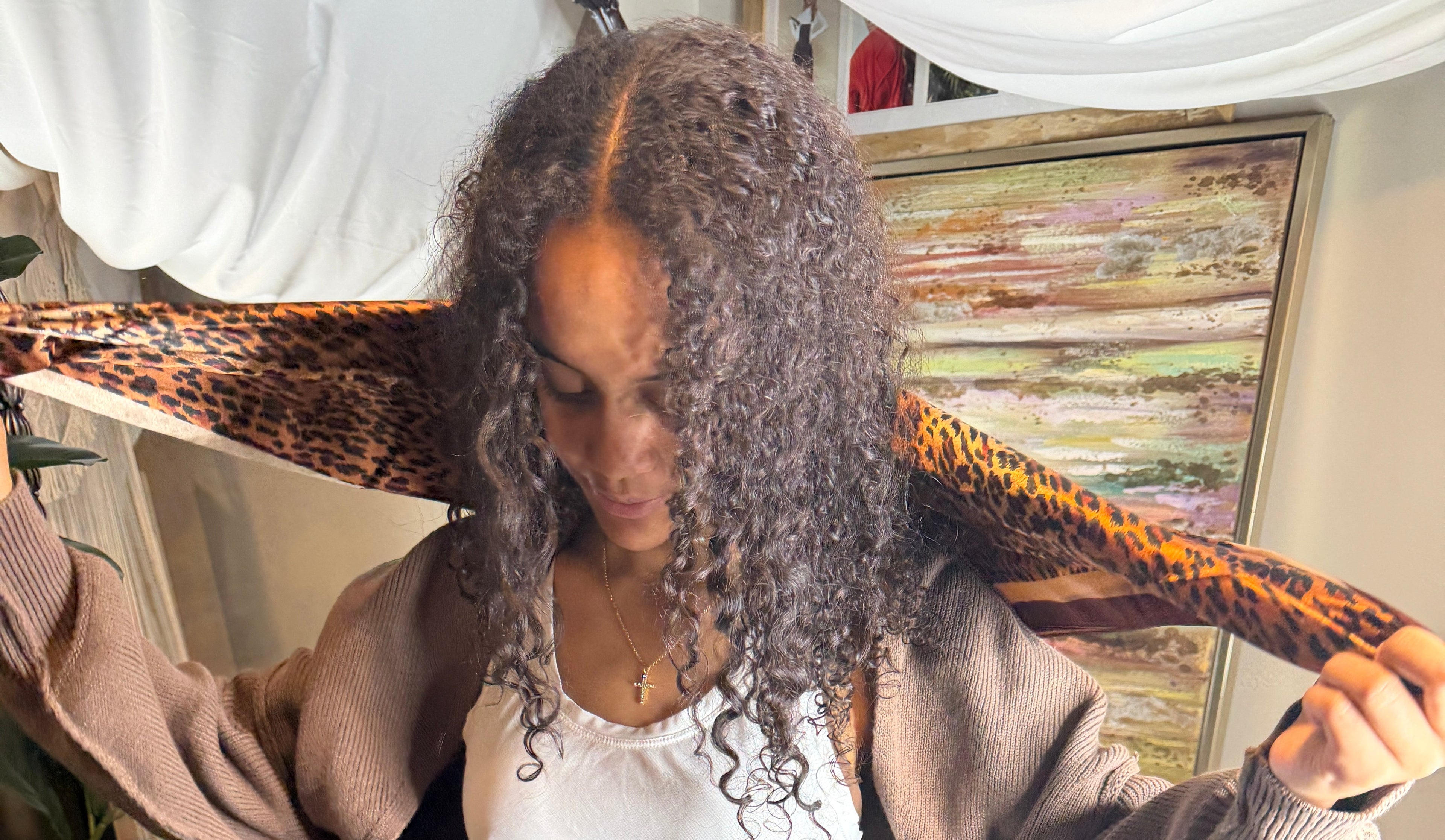 Leopard Satin Scarf - Scarves Black or Brown