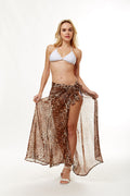 Brown leopard print sarong beach wrap skirt with tie waist — one size