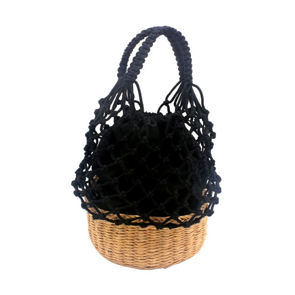 Knitted Basket Bucket Straw Bag - Beach