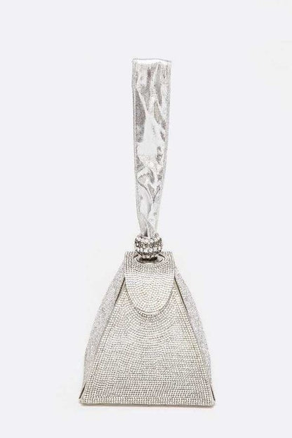 Silver Iconic Rhinestone Top Handle Iconic Evening Clutch Bag