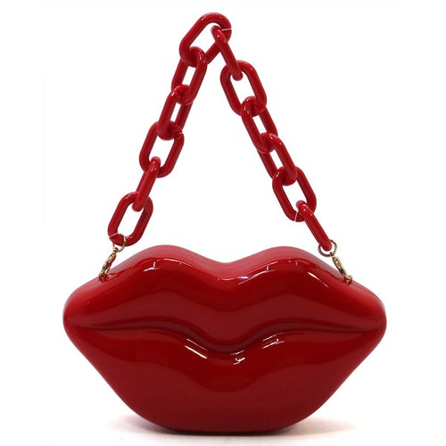 Acrylic Hard Case Red Lips Clutch Crossbody Bag