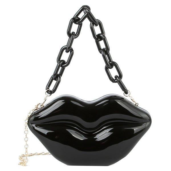 Acrylic Hard Case Black Lips Clutch Crossbody Bag