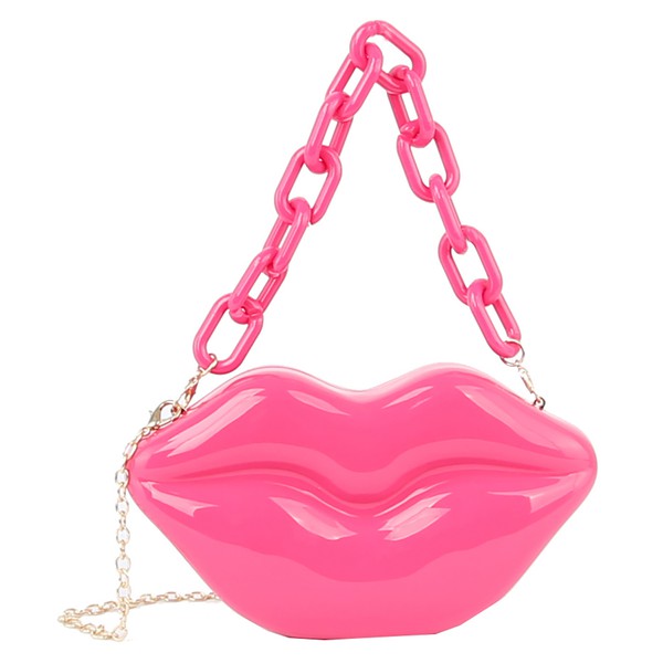 Acrylic Hard Case Pink Lips Clutch Crossbody Bag