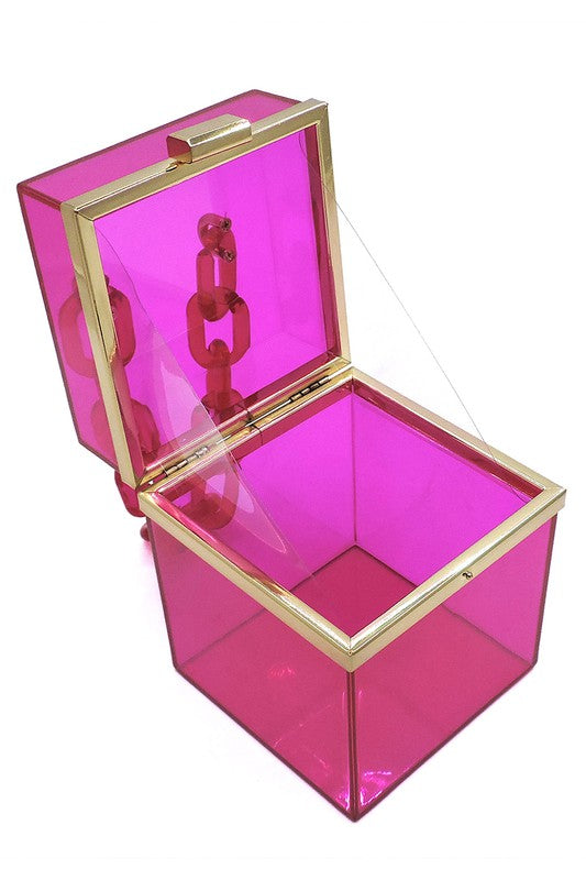 Box Acrylic Chain Handle See Thru Crossbody Clutch Bag