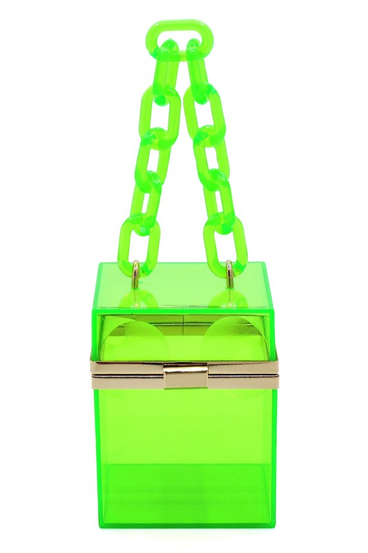 Acrylic Chain Handle Green See Thru Crossbody Clutch Bag