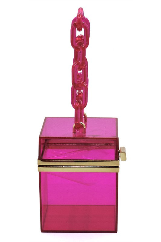 Acrylic Chain Handle See Thru Pink Crossbody Clutch Bag