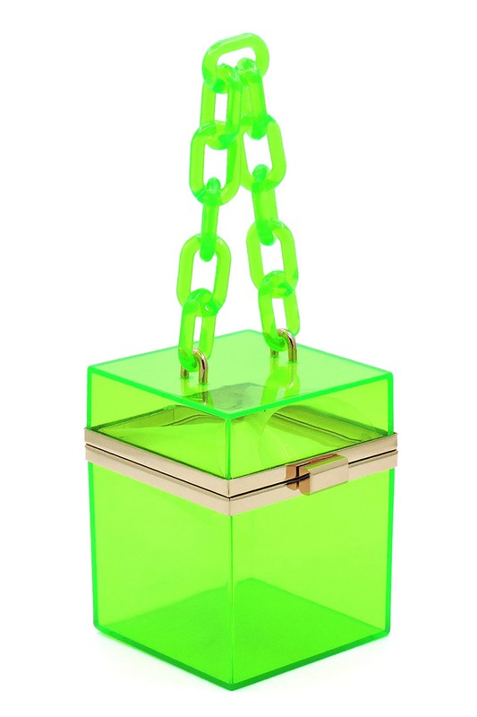 Green Acrylic Chain Handle See Thru Crossbody Clutch Bag