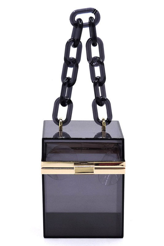 Acrylic Chain Handle See Thru Black Crossbody Clutch Bag