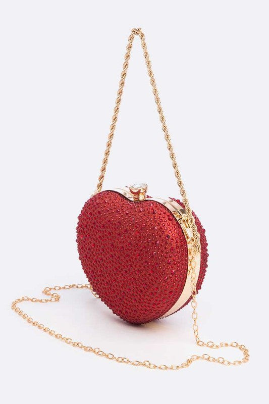 Rhinestone Pave Heart Shape Convertible Valentine Clutch