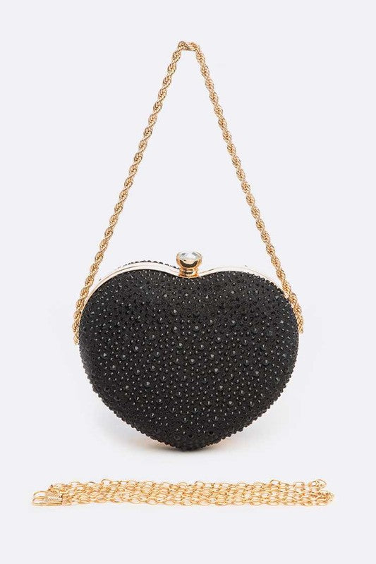 Rhinestone Pave Heart Shape Convertible Valentine Clutch