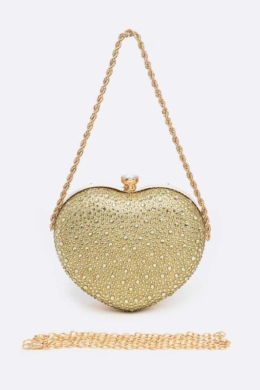 Rhinestone Pave Heart Shape Convertible Valentine Clutch