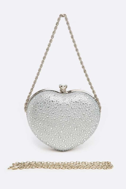 Rhinestone Pave Heart Shape Convertible Valentine Clutch