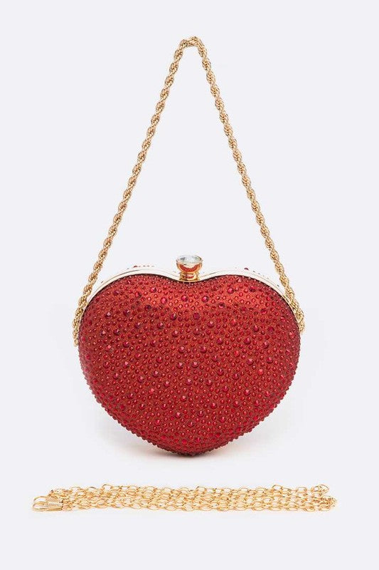 Rhinestone Pave Heart Shape Convertible Valentine Clutch