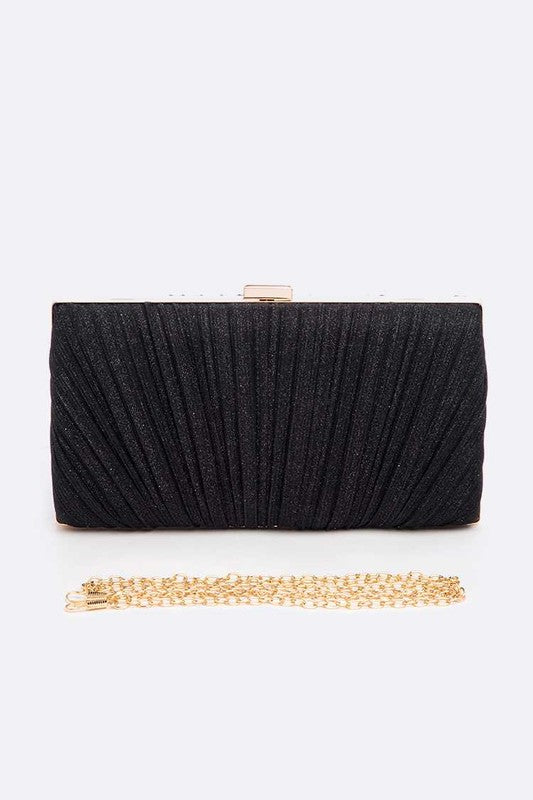 Black Metallic Pleated Bridal Party Box Clutch