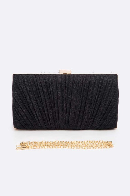 Black Metallic Pleated Bridal Party Box Clutch