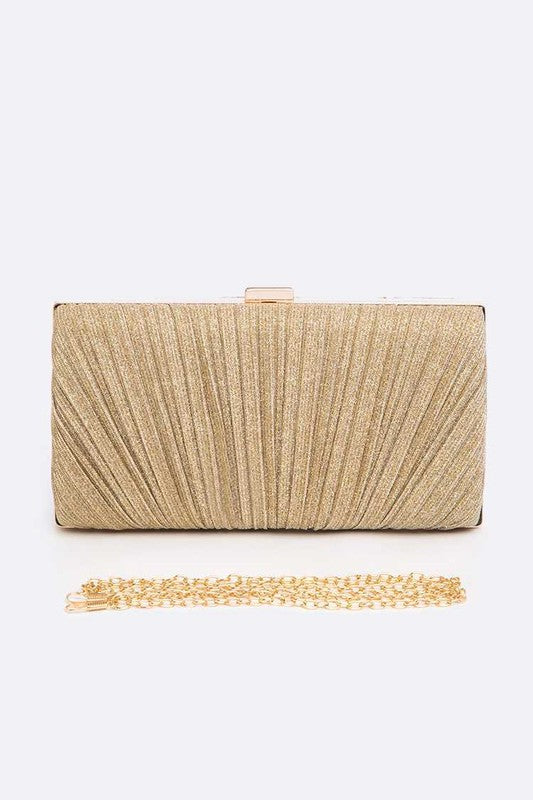 Gold Metallic Pleated Bridal Party Box Clutch
