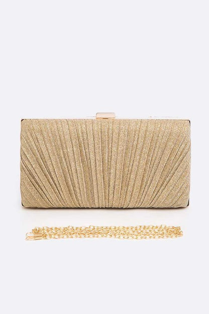 Gold Metallic Pleated Bridal Party Box Clutch