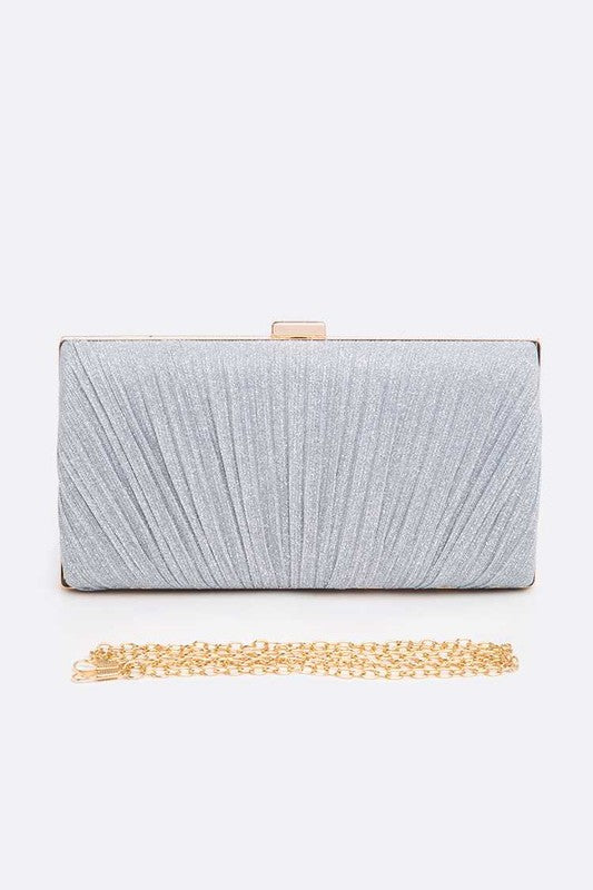 Silver Metallic Pleated Bridal Party Box Clutch