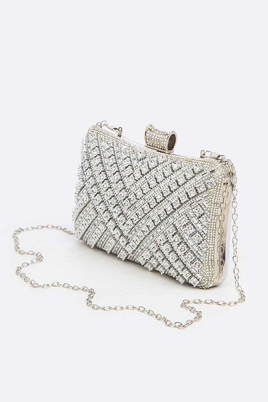 Silver Crystal Iconic Bridal Party Box Evening Clutch Bag