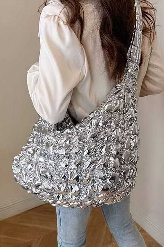Quilted Bubble Metallic Crossbody Bag Handbag