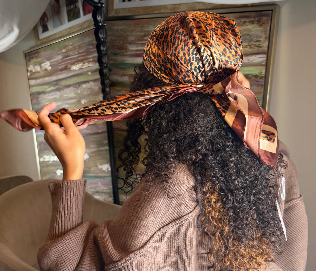 Leopard Satin Scarf - Scarves Black or Brown