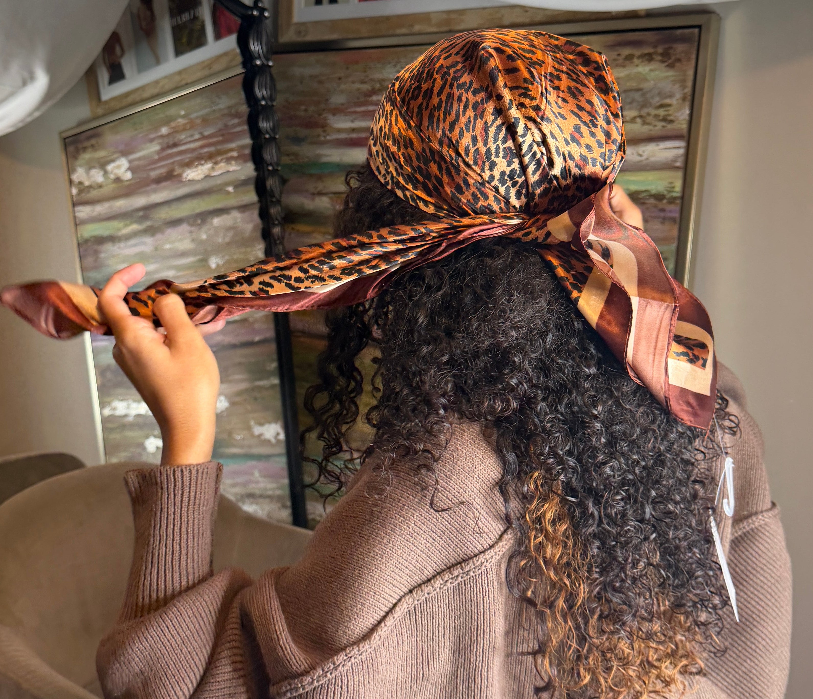 Leopard Satin Scarf - Scarves Black or Brown