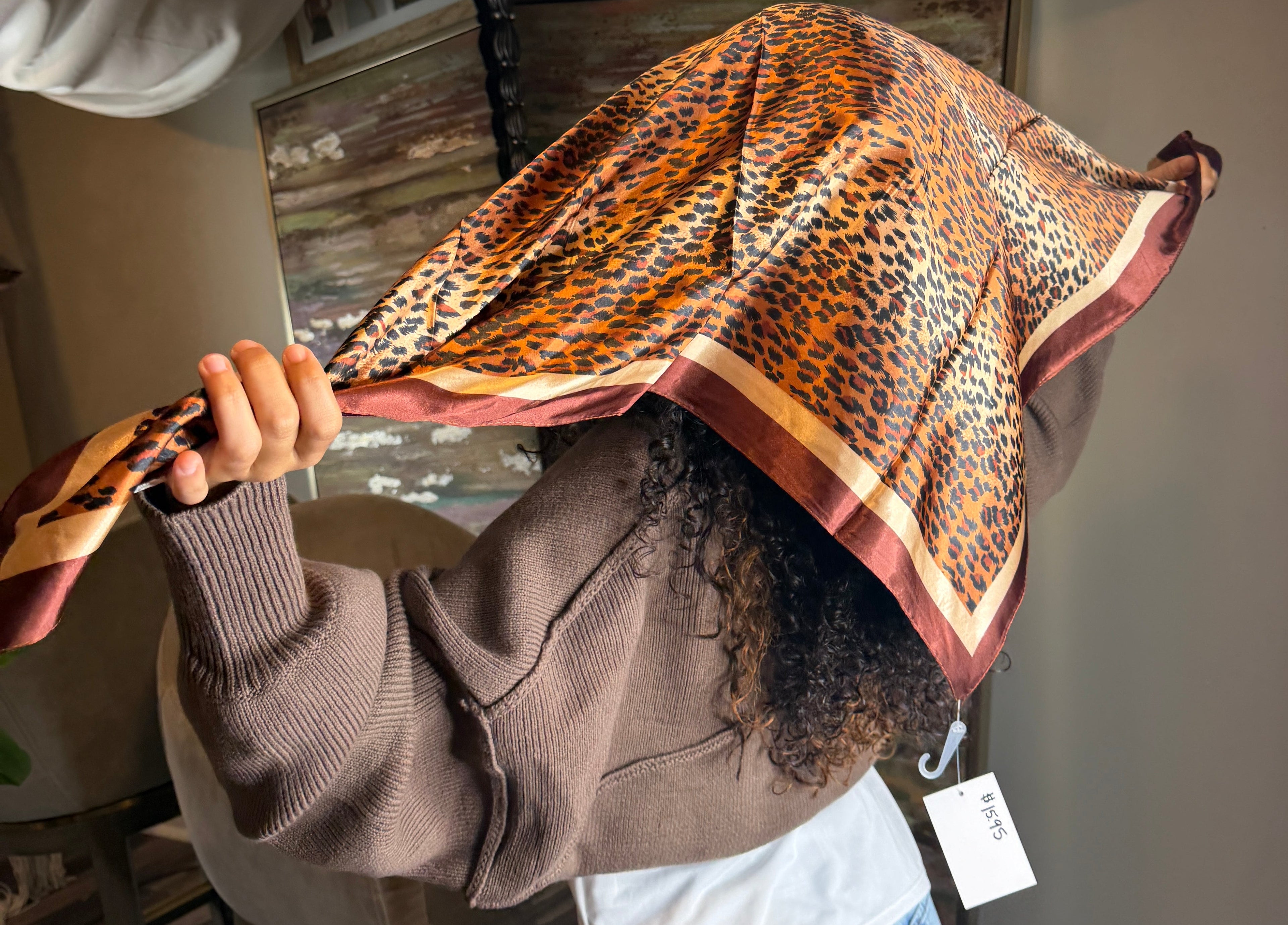 Leopard Satin Scarf - Scarves Black or Brown