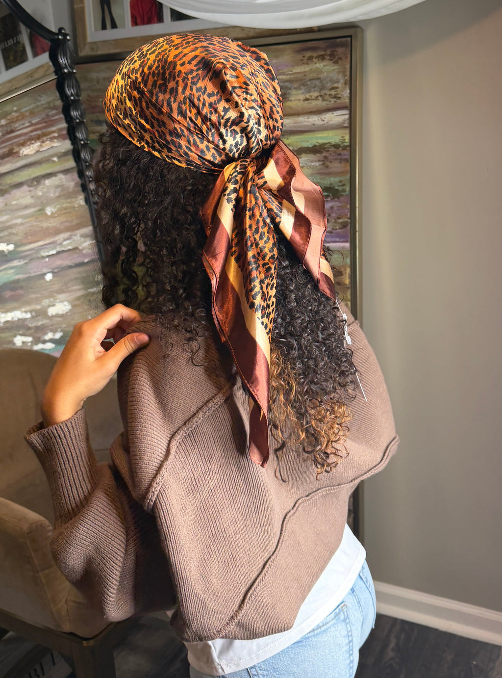 Leopard Satin Scarf - Scarves Black or Brown