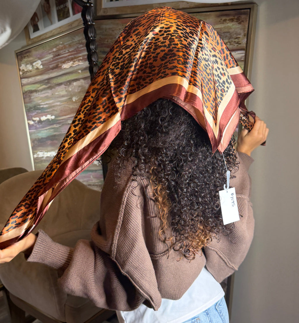 Leopard Satin Scarf - Scarves Black or Brown