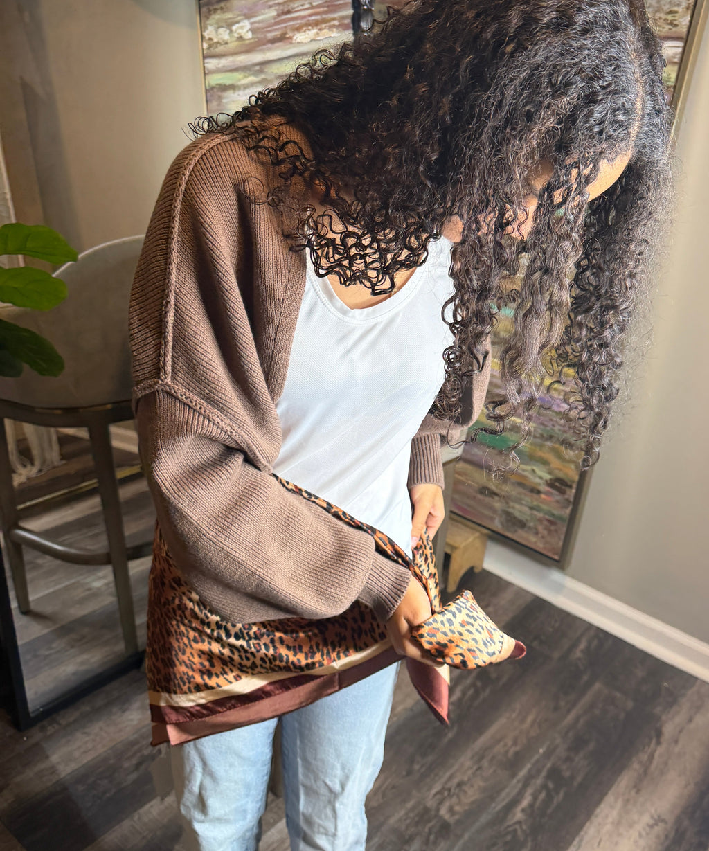 Leopard Satin Scarf - Scarves Black or Brown