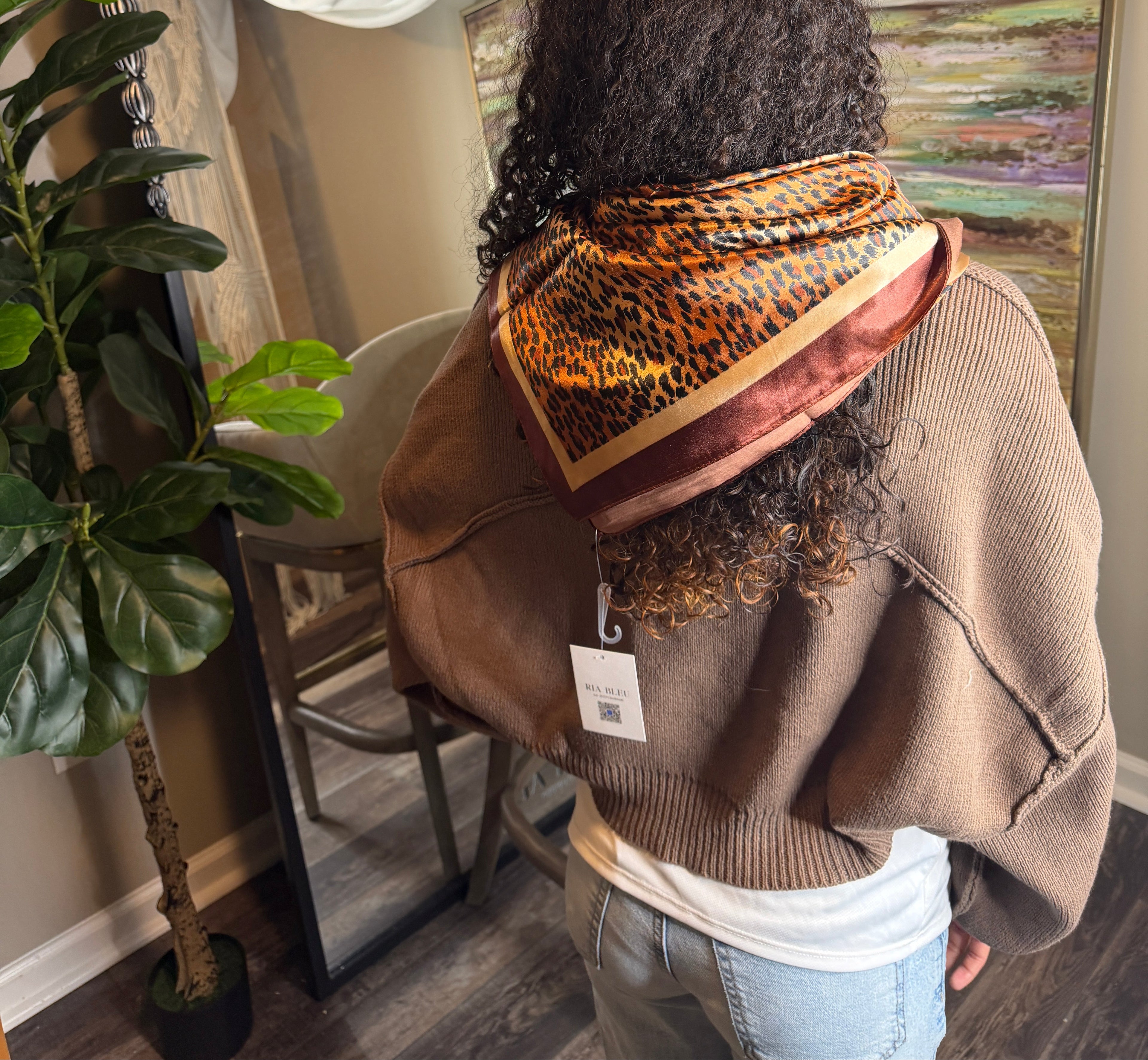 Leopard Satin Scarf - Scarves Black or Brown