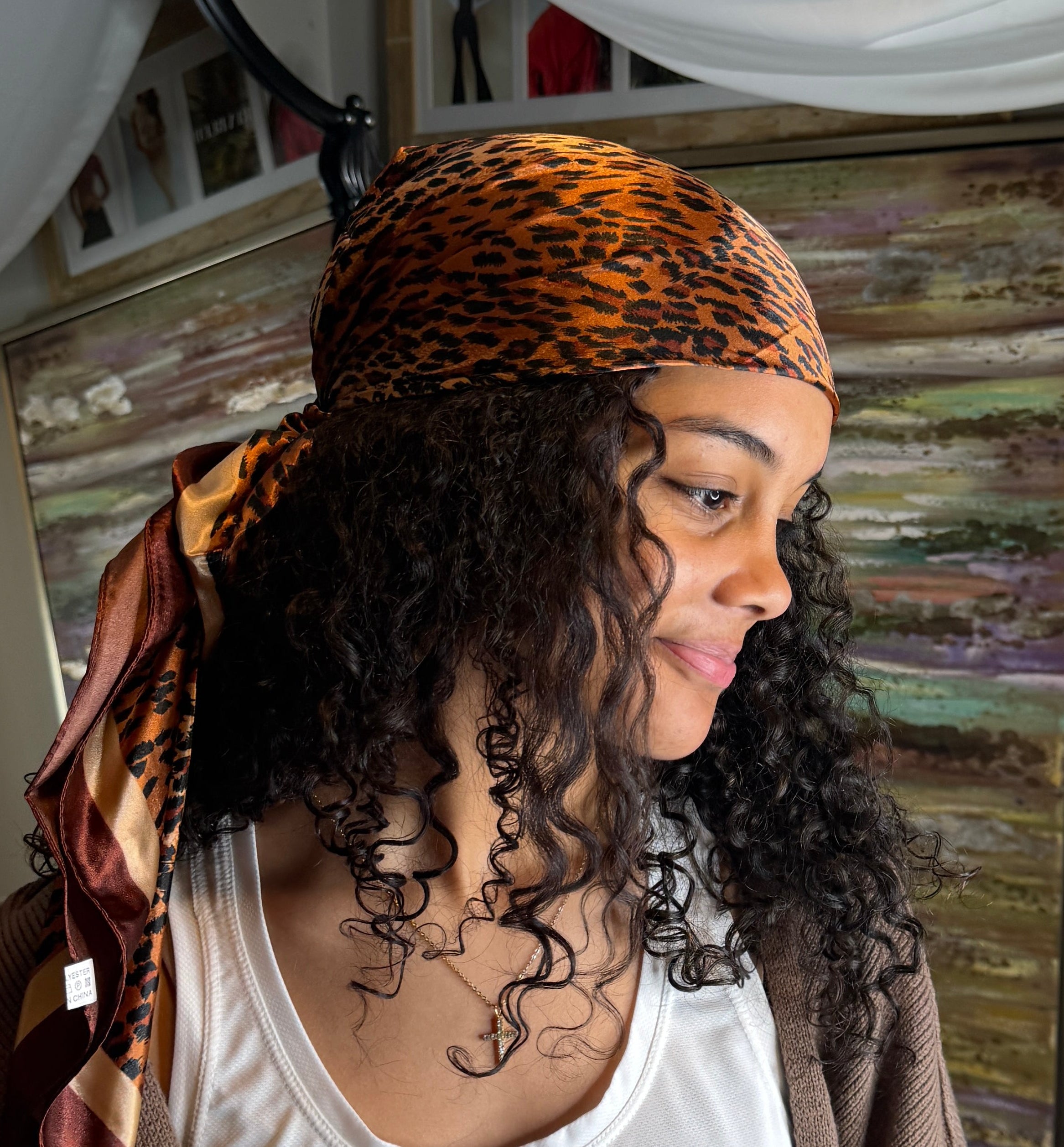 Leopard Satin Scarf - Scarves Black or Brown