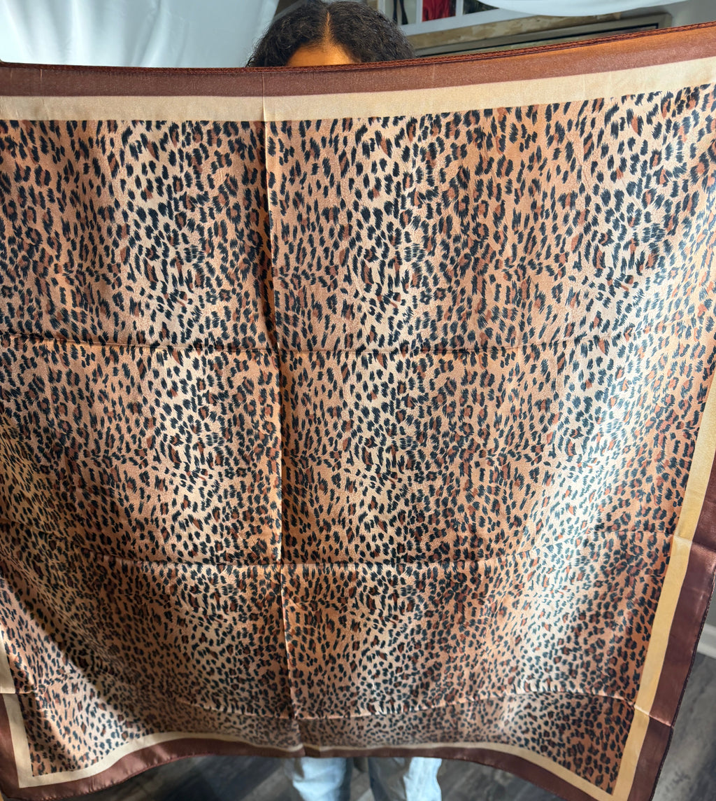 Leopard Satin Scarf - Scarves Black or Brown