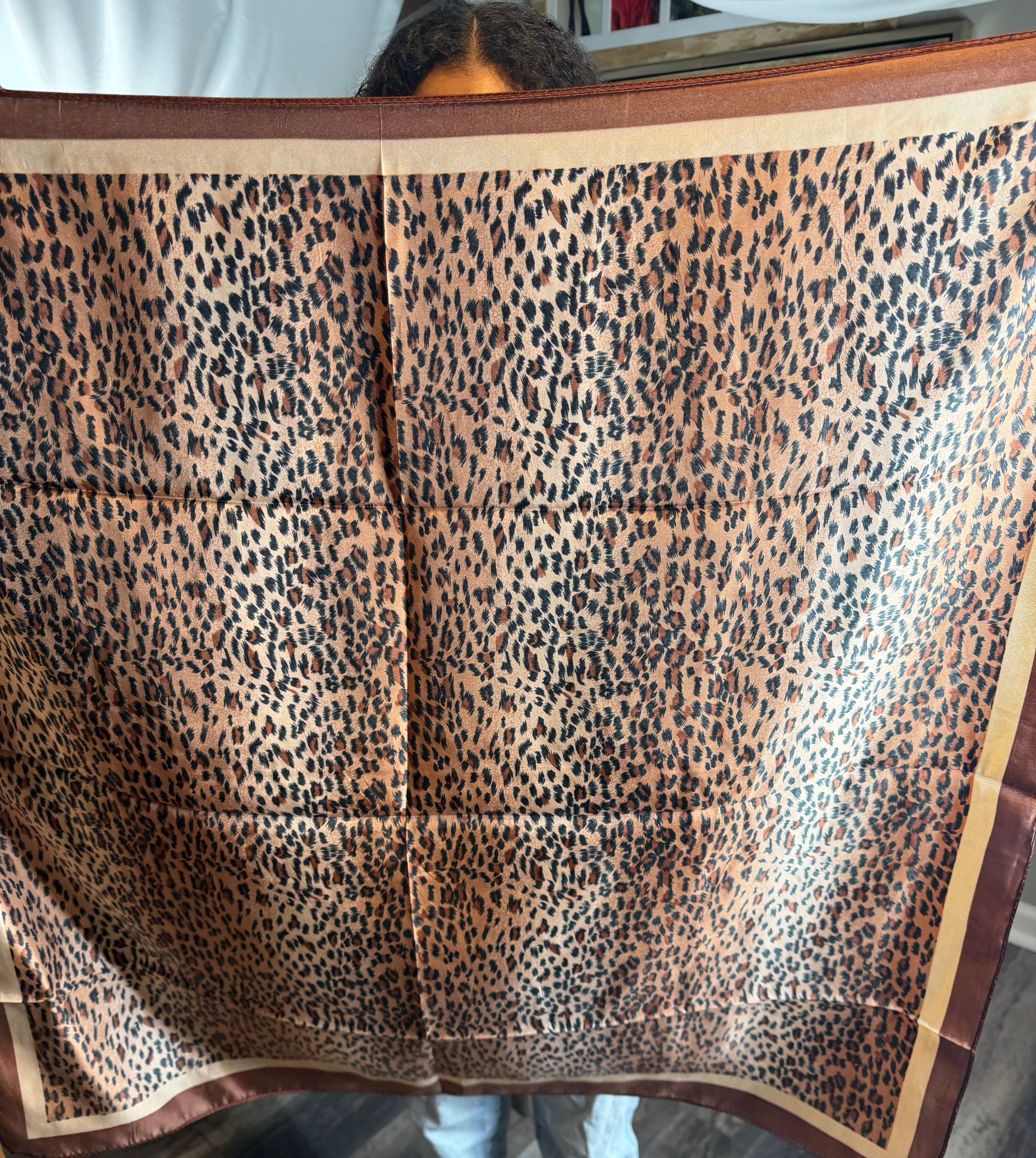 Leopard Satin Scarf - Scarves Black or Brown
