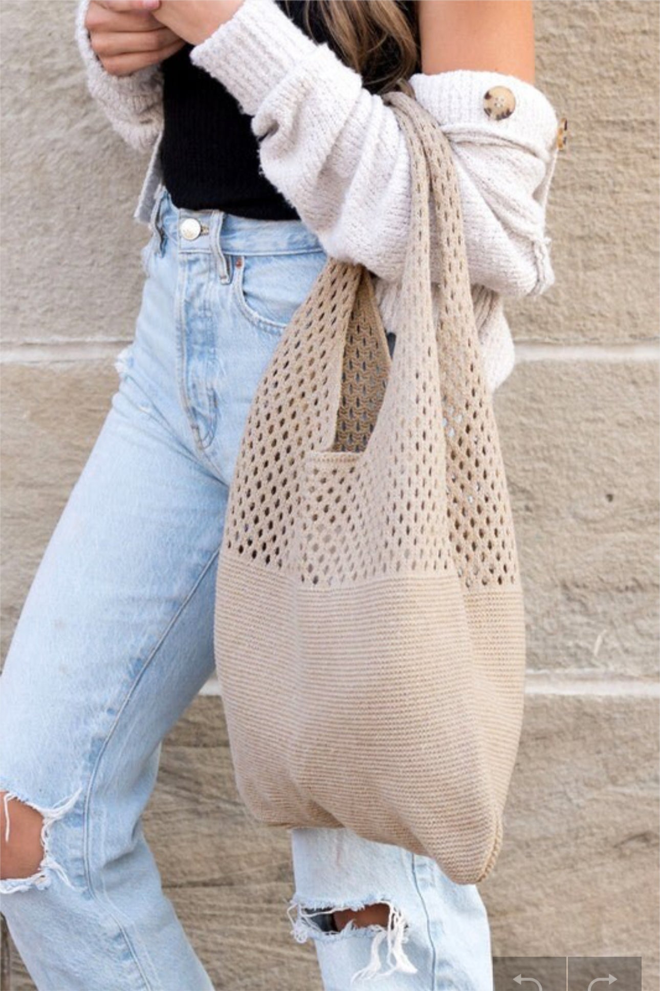 Beige Soft Knit Crochet Hobo Bag