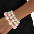 Pink green pearl stretch bracelet set versatile stacking women statement