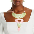 Pink green drop collar necklace bold cord statement bib jewelry women
