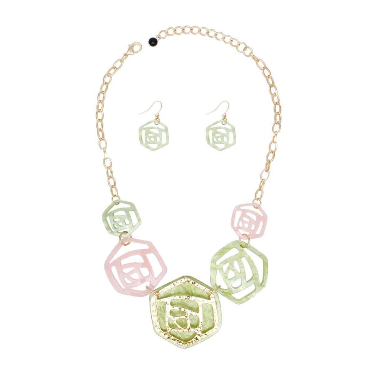 Pink green marbled roses collar necklace rose detail close up marbled